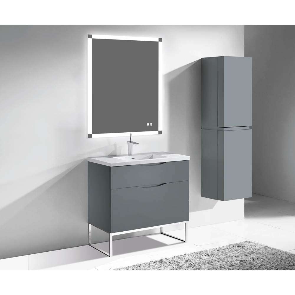 Madeli Milano 42''. Studio Grey, Free Standing Cabinet, Polished Nickel L-Legs (X4), 41-5/8''X 18''X 33-1/2''